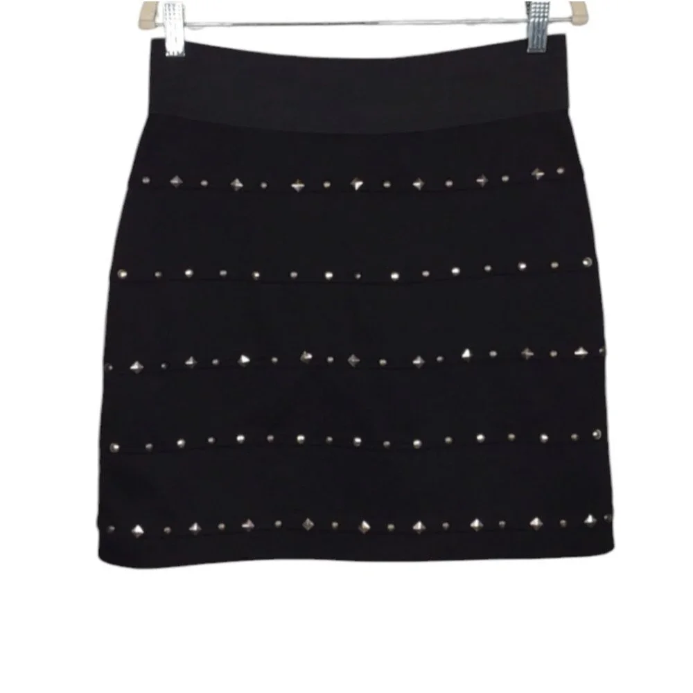 Allen B. By Allen Schwartz Black Skirt Studded Pull-on Zip Up Mini Skirt Medium
